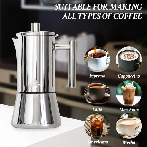 Miniatura 6 de LAOION Cafetera de Espresso para Estufa, Olla Moka de 6 Tazas 10 oz, Cafetera Cubana y Italiana de Acero Inoxidable para Cafetera Cubana, Compatible