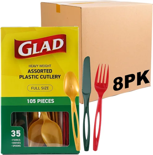 Miniatura 18 de Glad Cubiertos de plástico surtidos de alta calidad, tenedores, cuchillos y cucharas transparentes extra resistentes, juego de 150 piezas