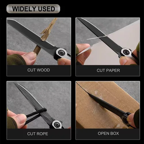 Miniatura 7 de EDC Cuchillo de Bolsillo Plegable para Hombres, Cuchillos Tanto Delgados con Clip y Rompevidrios, Cuchillo de Caballero con Hoja de Acero 7CR13Mov
