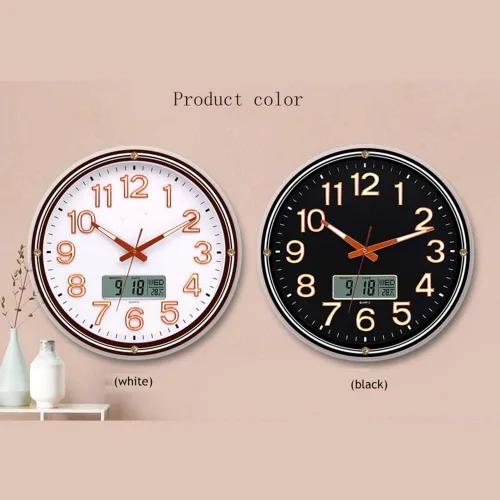 Miniatura 8 de ZZenSmot Reloj silencioso de 18 pulgadas, moderno reloj de pared luminoso con calendario LCD y termómetro para decoración de oficina en casa