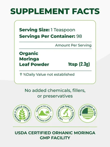 Miniatura 3 de PURA VIDA MORINGA Polvo orgánico de origen único - Polvo de hojas 100% premium, moringa oleifera orgánica USDA, polvo de hoja de moringa - Perfecto
