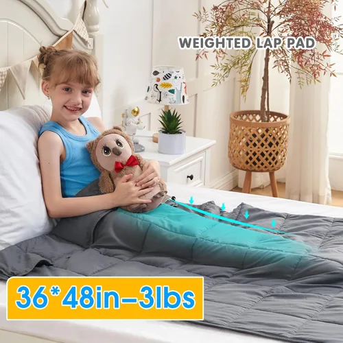 Miniatura 5 de yescool Manta con Peso de 3 Libras Manta de Regazo con Peso Refrescante, Mantas Pesadas Pequeñas Grises, Manta Tipo Throw con Peso Regalo para 20-40