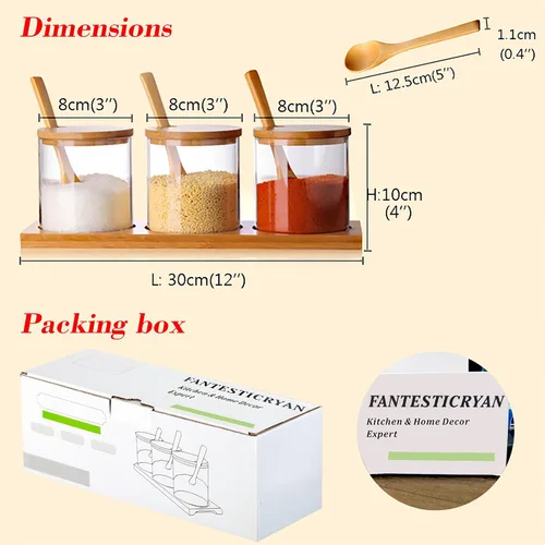 Miniatura 2 de FANTESTICRYAN Juego de 3 recipientes elegantes y simples para condimentos, caja de recipiente de vidrio decorativo para almacenar condimentos