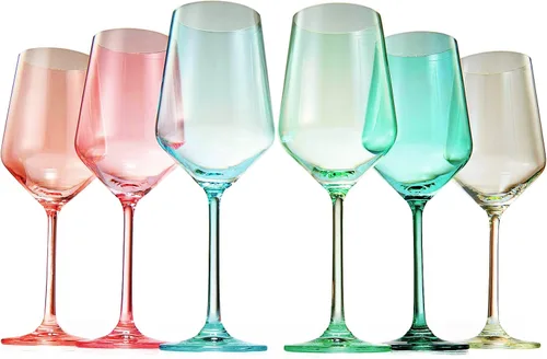 Miniatura 15 de Juego de copas de vino de colores, juego de 6 vasos de 12 onzas, tallo alto de estilo italiano único para vino blanco y tinto, agua, vasos