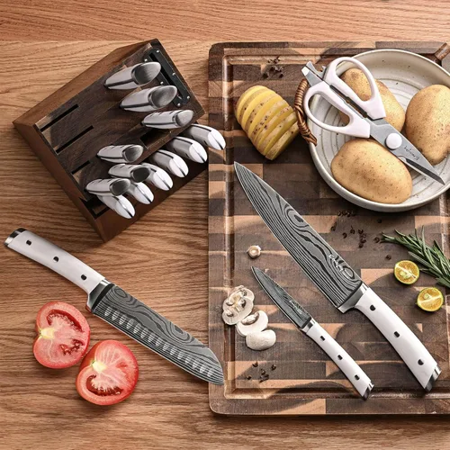 Miniatura 6 de Juego de Cuchillos, Emojoy Juego de Cuchillos de Cocina de 18 Piezas con Bloque de Madera, Juego de Bloques de Cuchillos de Acero Inoxidable Alemán