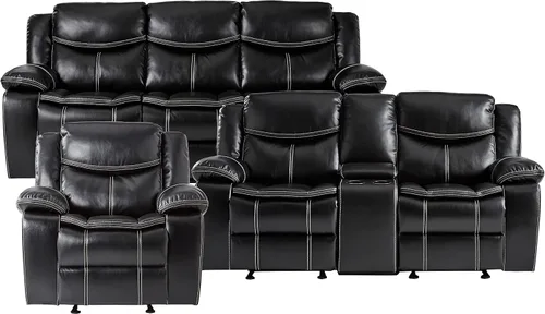 Miniatura 19 de Lexicon Bay - Juego de sofá reclinable manual, 2 piezas, color negro