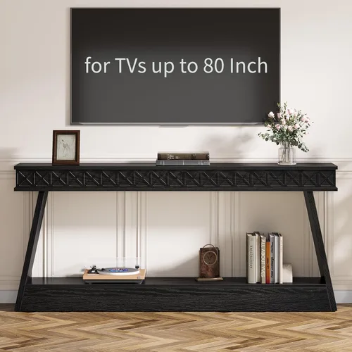 Miniatura 6 de Tribesigns Mesa Consola Moderna, Mesa de Entrada Extra Larga de 71 Pulgadas con Almacenamiento, Mesa de Sofá Estrecha de 2 Niveles Detrás del Sofá