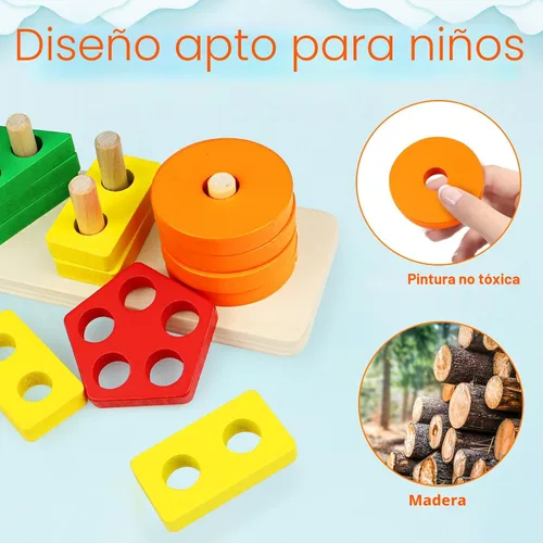 Miniatura 2 de PEBIRA Juguetes Montessori para niños y niñas de 1 a 3 años, juguetes de clasificación y apilamiento de madera para niños pequeños y preescolares