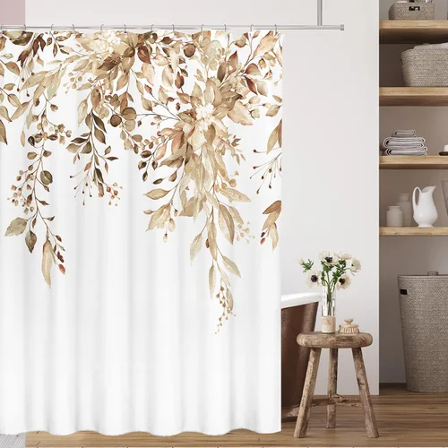 Miniatura 77 de Tititex Spun Sugar - Juego de cortinas de ducha de eucalipto azul claro, hojas de acuarela brillantes en la parte superior, decoración floral