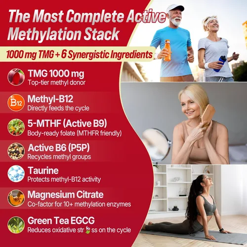 Miniatura 8 de Paquete de 2 gomitas TMG de 1000 mg de betaína anhidra + multivitamínico metilado y complejo B metilado (metilfolato B12 B6), magnesio, taurina