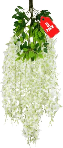 Miniatura 27 de Paquete de 12 flores colgantes de glicina rosa, flores colgantes falsas de 3.44 pies, guirnalda de glicina artificial para decoración de boda, telón