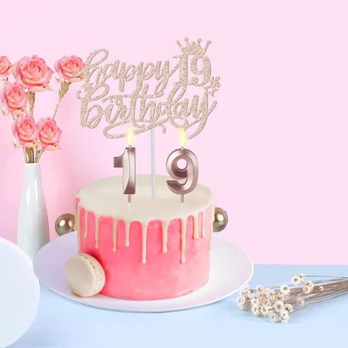 Miniatura 4 de Decoraciones de cumpleaños de 19 años que incluyen banda de cumpleaños, tiara/corona, velas numéricas y adorno para pasteles, regalos de niña de 19