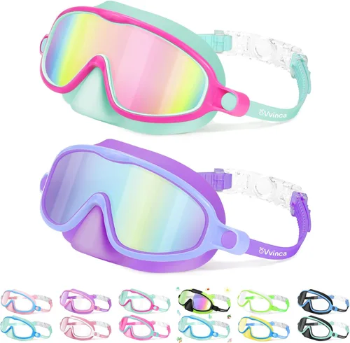 Miniatura 13 de Vvinca 2 gafas de natación para niños con cubierta para la nariz, máscara de buceo de natación de visión amplia, antivaho UV, anti roturas