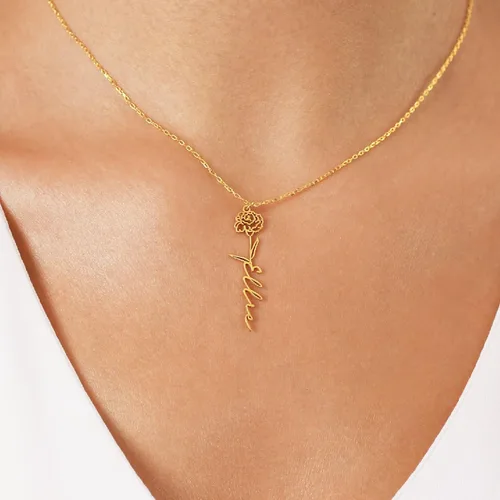 Miniatura 8 de TRANGEL Custom Birth Flower Name Necklace Personalized 18K Gold Plated Necklace Floral Pendant Jewelry Mothers Christmas Birthday Gift for Women