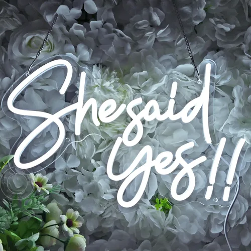 Miniatura 7 de SYLHOME Cartel de neón con luz LED de «She Said Yes !! Propose Engagement Marry Me», letrero de decoración de pared, despedida de soltera, despedida