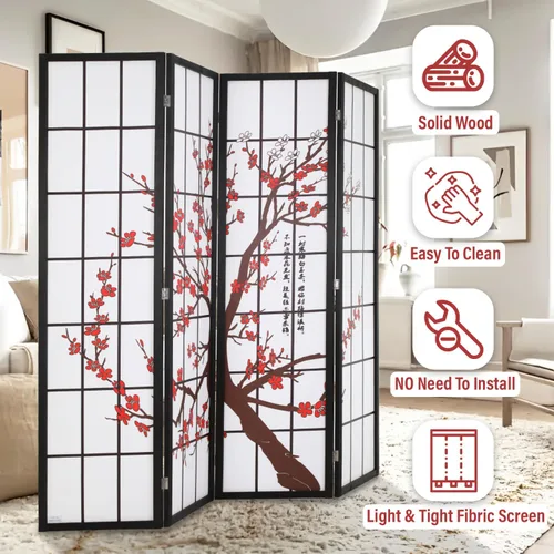 Miniatura 5 de Ruesleag Divisor de habitación de 6 pies, 4 paneles, pantalla de privacidad plegable, pantalla de privacidad oriental Shoji de madera, divisor