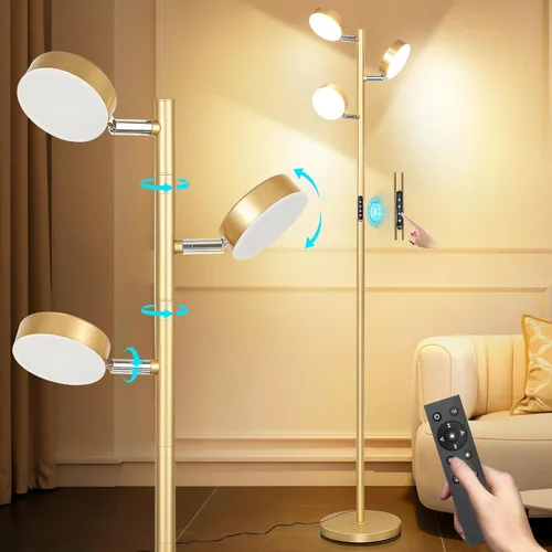 Miniatura 9 de Lámpara de pie de árbol Benaep para sala de estar - Moderna lámpara de pie negra, luz de suelo LED con control remoto y táctil, 3000K-6000K Negro