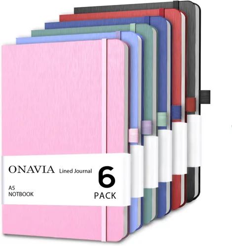 ONAVIA Cuaderno rayado A5, cuaderno de notas con rayas universitarias de 7mm, diario para escribir, trabajo, escuela, viajes y toma de notas, tapa