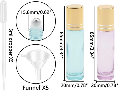 Miniatura 3 de Kesell Paquete de 10 botellas de vidrio de 0.3 fl oz, Azul perla y morado, Moderno