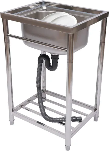 Miniatura 12 de Juego de fregadero de acero inoxidable 304 comercial con grifo para garaje, restaurante, cocina, lavandería, al aire libre, 47.2 pulgadas de ancho x