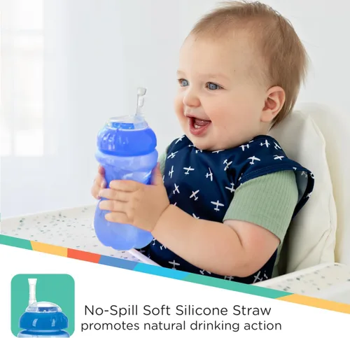 Miniatura 4 de Nuby Paquete de 3 vasos antiderrames con popote flexible para niños pequeños, a prueba de derrames, con agarre fácil y firme, verde, azul, aguamarina