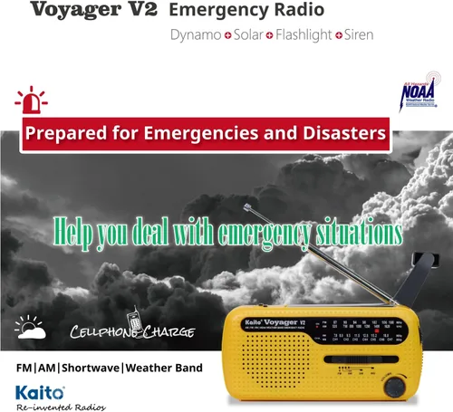 Miniatura 2 de Kaito Mejor NOAA y SW Portátil Solar/Manivela de mano AM/FM, radio de emergencia meteorológica de onda corta y NOAA con cargador de teléfono celular
