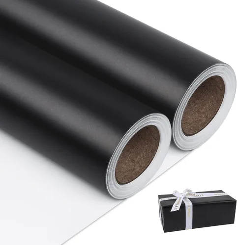 NESCCI Papel de regalo negro de metal mate, papel de color sólido, 2 rollos, 17 pulgadas x 32.8 pies por rollo, papel de regalo perfecto para bodas,