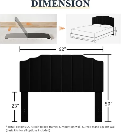 Miniatura 2 de Befurtori Cabecera Solo Tamaño Queen, Cabecera de Terciopelo Montada en Pared Tamaño Queen para Cama Ajustable, Diseño Moderno de Canal Vertical