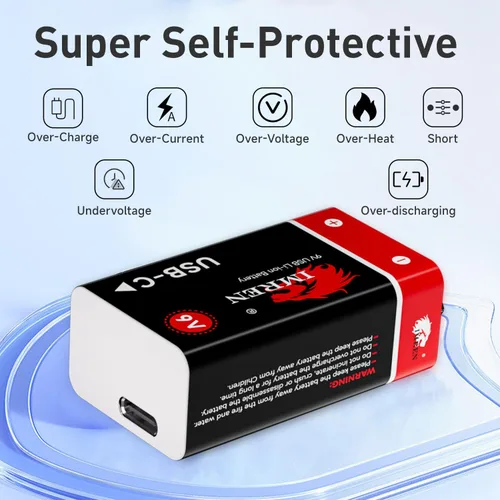 Miniatura 5 de Imren Batteires de litio recargables de 9 V, 3600 mWh USB de 9 voltios de iones de litio recargable de larga duración, con cable de carga USB-C 4