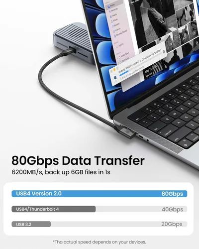 Miniatura 2 de Silkland Cable USB 4 en ángulo recto de 80 Gbps para cable Thunderbolt 5 de 4 pies, ancho de banda de 120 Gbps para 16 K/Dual 8K, 240 W, cable