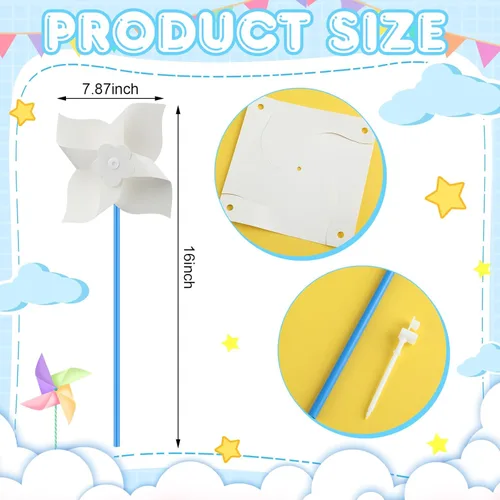 Miniatura 2 de Poen 24 piezas de molinetes de papel para manualidades, color a granel, tus propios molinetes blancos, actividades de verano, artes, manualidades