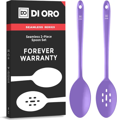 Miniatura 16 de DI ORO - Cucharas de silicona para cocinar, cucharas de cocina grandes para mezclar, servir y agitar, utensilios antiadherentes resistentes al calor