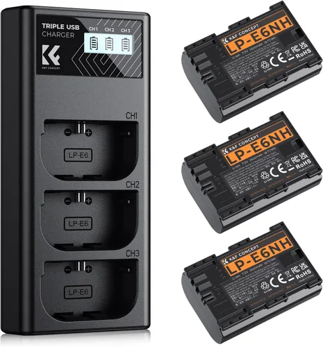 K&F CONCEPT Paquete de 3 baterías LP-E6NH y cargador de triple ranura compatible con Canon EOS R7, R6, R5, R, 6D Mark II, 5D Mark IV, 5D Mark III,