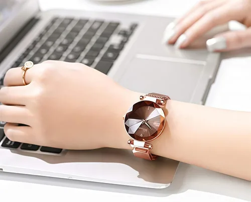 Miniatura 6 de MASTOP Reloj de pulsera de pulsera de acero inoxidable con correa magnética de cara de cristal para mujer