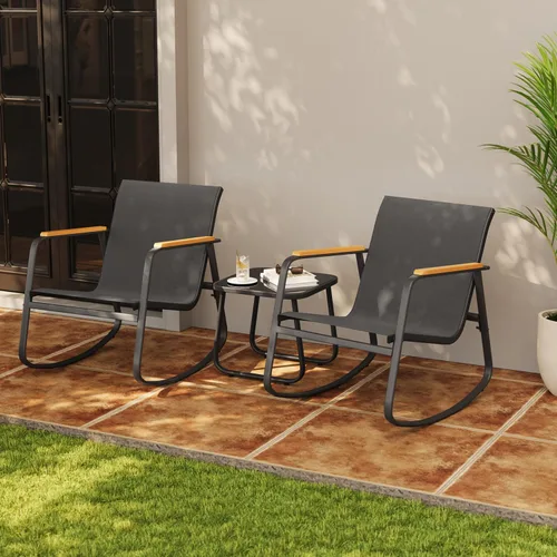 Miniatura 9 de Aiho Juego de Bistró Mecedor de 3 Piezas, Juego de Muebles de Patio de Tela Textilene, Sillas Mecedoras de Porche Delantero con Mesa de Café