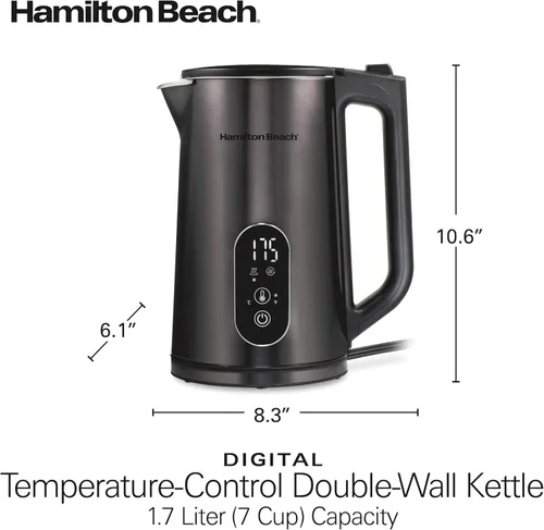 Miniatura 8 de Hamilton Beach Tetera Eléctrica Digital con Control de Temperatura, Hervidor y Calentador de Agua 1.7L, 5 Modos Preestablecidos + Mantener Caliente