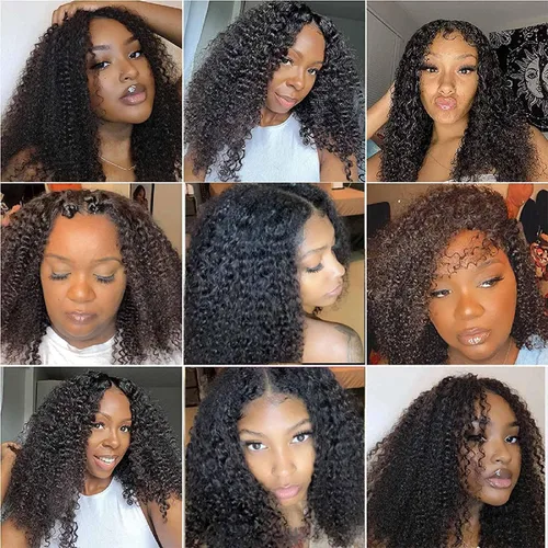 Miniatura 7 de Pelucas de Raya en V Rizadas con Forma de V para Mujeres Negras, Sin Mechas Fuera, Mejora de Raya en U, Sin Pegamento, Peluca Completa con Clip
