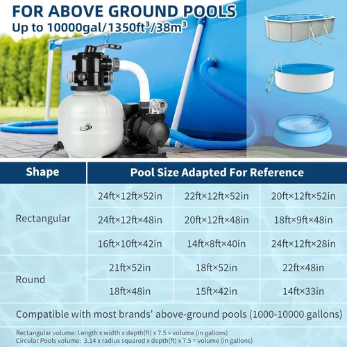 Miniatura 6 de BlueBay Bomba de filtro de arena de 13 pulgadas con temporizador, válvula de 7 vías y cesta coladora para piscinas sobre el suelo de hasta 8000