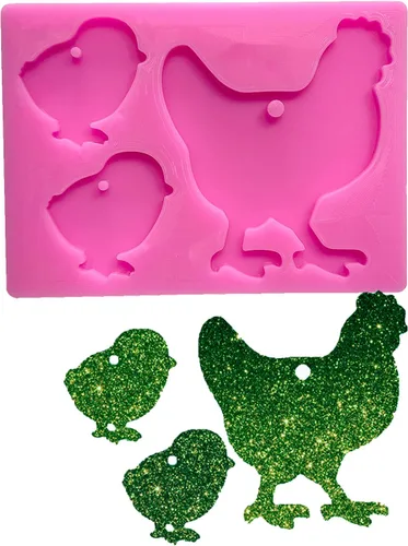 Moldes de silicona con forma de madre y bebé de aves brillantes brillantes para manualidades, llavero de bricolaje, molde de arcilla polimérica,
