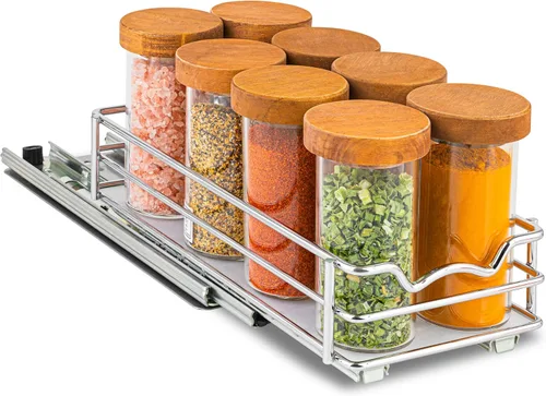 Organizador de especias para gabinete, estante de especias extraíble para armarios de cocina superior, para especias, salsas, alimentos enlatados,