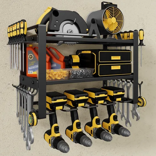 Miniatura 9 de Jusgym Organizador de herramientas eléctricas para montaje en pared, estante de almacenamiento de herramientas de garaje de 450 libras con 8