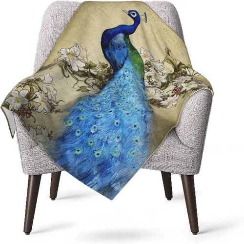 Miniatura 4 de Manta de forro polar de pavo real, ultra suave y acogedora, manta de franela decorativa para el hogar, cama, sofá, silla, viajes, 40 x 30 pulgadas