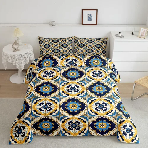 Miniatura 14 de Erosebridal Oriental Bedding - Juego de edredón vintage para cama individual, diseño floral persa, bohemio, tribal, tradicional, estético