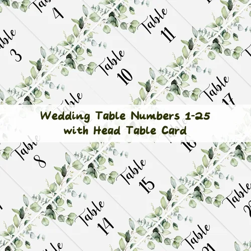 Miniatura 4 de Marspark 26 números de mesa de boda con 26 soportes de mesa dorados, eucalipto verde, tarjetas de número de recepción de boda con cabeza, etiqueta