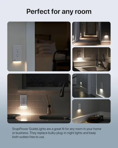 Miniatura 6 de Paquete de 10 - SnapPower GuideLight [para tomacorrientes dúplex] - Reemplaza la luz nocturna de enchufe - Placa de pared de receptáculo eléctrico