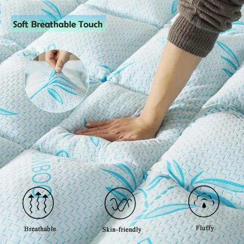 Miniatura 3 de WhatsBedding Cubrecolchón individual de 5 pulgadas, capa de aire de viscosa de bambú transpirable, cubrecolchón de espuma viscoelástica