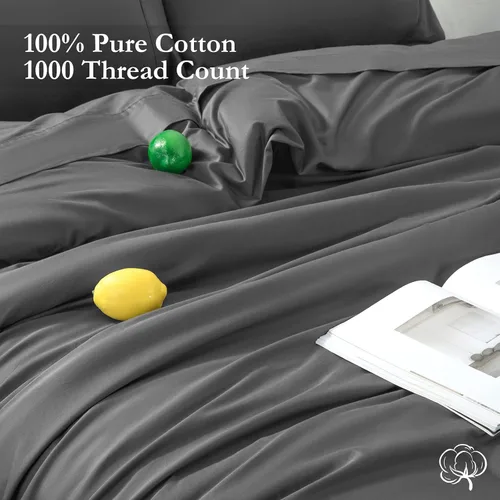 Miniatura 2 de LBRO2M Juego de sábanas de 1000 hilos de 100% algodón, juego de sábanas tamaño Queen de 4 piezas, bolsillo profundo de 16 pulgadas, frescas, cálidas