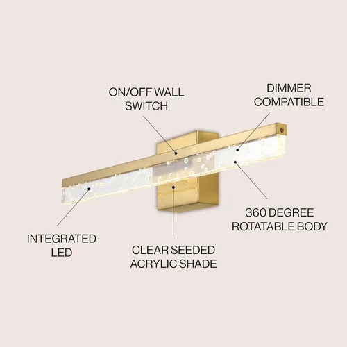 Miniatura 2 de JONATHAN Y Lámpara LED integrada moderna de latón de 22 pulgadas, aplique de pared giratorio para espejo de baño, accesorio cableado regulable