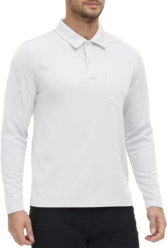 Miniatura 3 de Rdruko Polo para hombre con bolsillo de manga larga de secado rápido para golf al aire libre con cuello