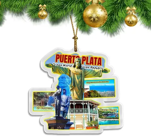Puerto Plata República Dominicana Adorno de Navidad Acrílico Transparente Decoración Árbol de Navidad Colgante de Doble Cara Colección de Recuerdos